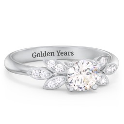 Round Birthstone Ring With Petal Accents