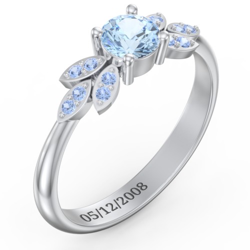 Round Birthstone Ring With Petal Accents