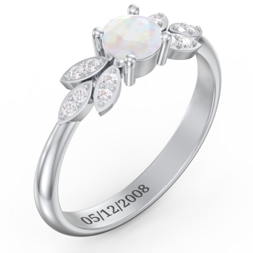 Round Birthstone Ring With Petal Accents