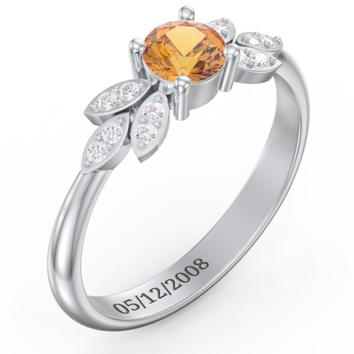 Round Birthstone Ring With Petal Accents
