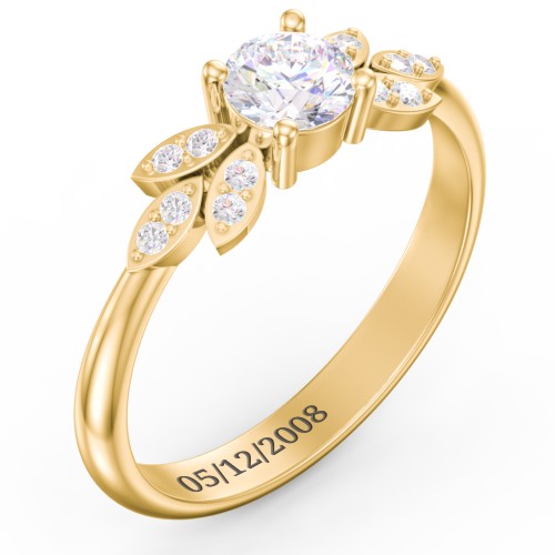 Round Birthstone Ring With Petal Accents – 18K Gold Plated Silver with Diamond