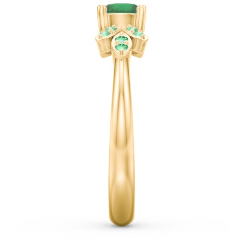 Round Birthstone Ring With Petal Accents – 18K Gold Plated Silver with Emerald and Green Premium Zirconia