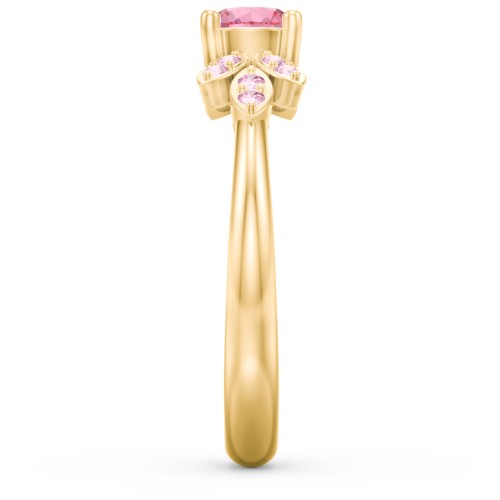 Round Birthstone Ring With Petal Accents – 18K Gold Plated Silver with Pink Tourmaline and Fancy Pink Premium Zirconia