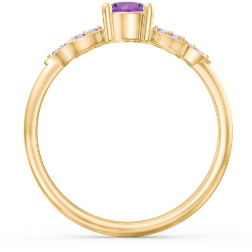 Round Birthstone Ring With Petal Accents – 18K Gold Plated Silver with Amethyst and Amethyst Premium Zirconia