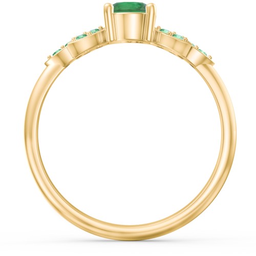 Round Birthstone Ring With Petal Accents – 18K Gold Plated Silver with Emerald and Green Premium Zirconia