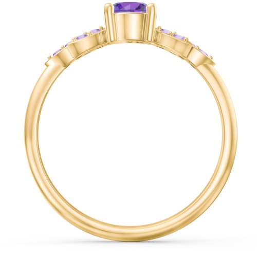 Round Birthstone Ring With Petal Accents – 18K Gold Plated Silver with Amethyst and Amethyst Premium Zirconia