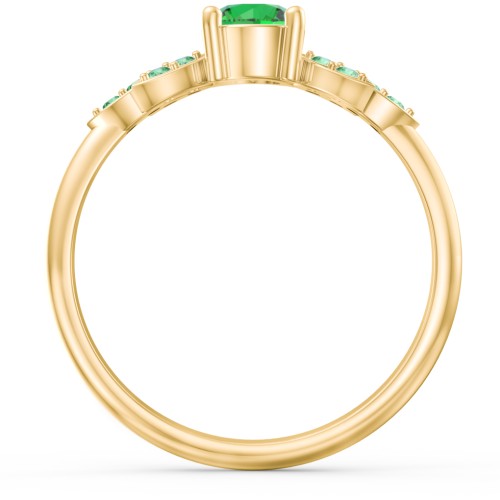 Round Birthstone Ring With Petal Accents – 18K Gold Plated Silver with Emerald and Green Premium Zirconia