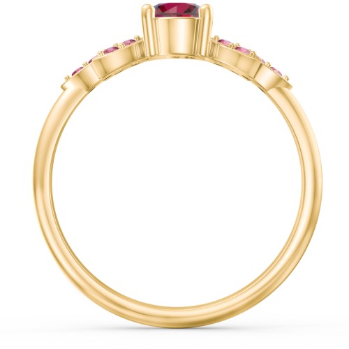 Round Birthstone Ring With Petal Accents – 18K Gold Plated Silver with Ruby and Red Premium Zirconia