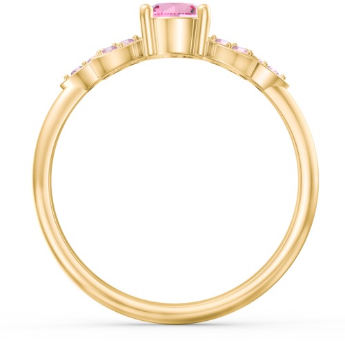 Round Birthstone Ring With Petal Accents – 18K Gold Plated Silver with Pink Tourmaline and Fancy Pink Premium Zirconia