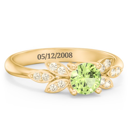 Round Birthstone Ring With Petal Accents – 18K Gold Plated Silver with Peridot and Fancy Yellow Premium Zirconia