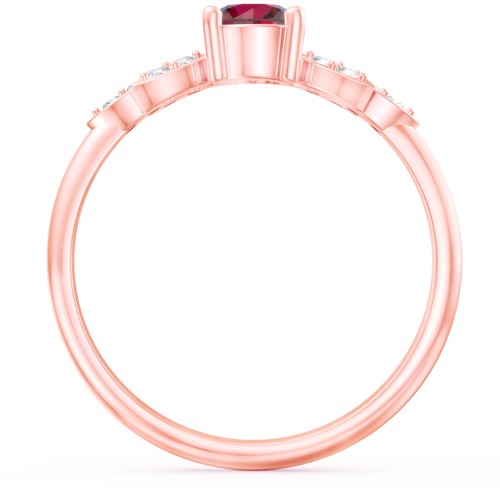 Round Birthstone Ring With Petal Accents – 10K Rose Gold with Ruby and White Premium Zirconia
