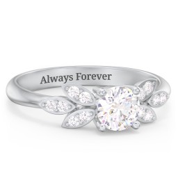 Round Birthstone Ring With Petal Accents in 925 Sterling Silver with Diamond
