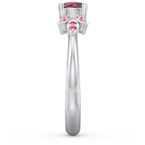 Round Birthstone Ring With Petal Accents – Sterling Silver with Ruby and Red Premium Zirconia