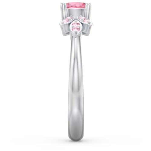 Round Birthstone Ring With Petal Accents – Sterling Silver with Pink Tourmaline and Fancy Pink Premium Zirconia