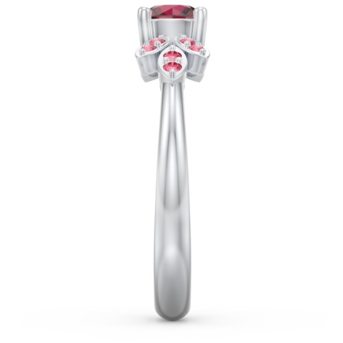 Round Birthstone Ring With Petal Accents – Sterling Silver with Ruby and Red Premium Zirconia
