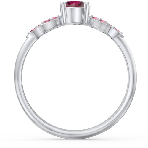 Round Birthstone Ring With Petal Accents – Sterling Silver with Ruby and Red Premium Zirconia