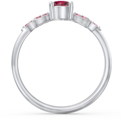 Round Birthstone Ring With Petal Accents – Sterling Silver with Ruby and Red Premium Zirconia