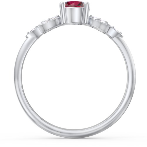 Round Birthstone Ring With Petal Accents – Sterling Silver with Ruby and White Premium Zirconia
