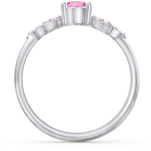 Round Birthstone Ring With Petal Accents – Sterling Silver with Pink Tourmaline and Fancy Pink Premium Zirconia