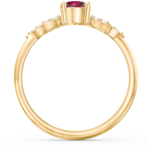 Round Birthstone Ring With Petal Accents – 10K Yellow Gold with Ruby and White Premium Zirconia