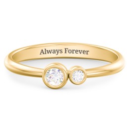 Generations 2-Stone Bezel Set Mother's Ring in 18K Gold Plated Silver with Diamond