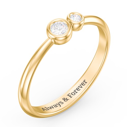 Generations 2-Stone Bezel Set Mother's Ring – 18K Gold Plated Silver with Diamond