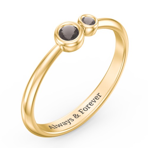 Generations 2-Stone Bezel Set Mother's Ring – 18K Gold Plated Silver with Smokey Quartz