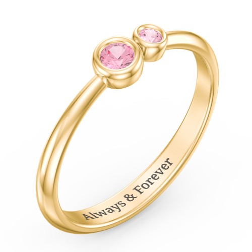 Generations 2-Stone Bezel Set Mother's Ring – 18K Gold Plated Silver with Pink Tourmaline