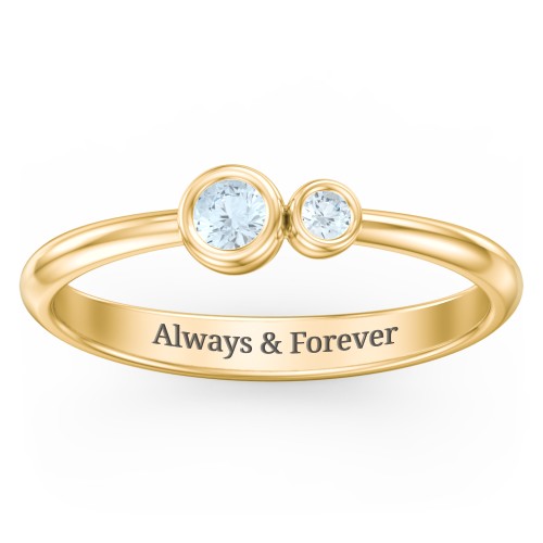 Generations 2-Stone Bezel Set Mother's Ring – 18K Gold Plated Silver with Aquamarine