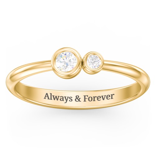 Generations 2-Stone Bezel Set Mother's Ring – 18K Gold Plated Silver with Diamond