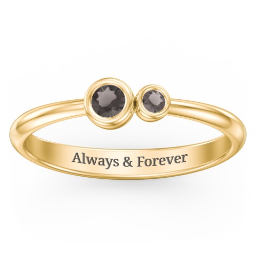 Generations 2-Stone Bezel Set Mother's Ring – 18K Gold Plated Silver with Smokey Quartz