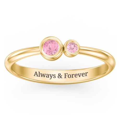 Generations 2-Stone Bezel Set Mother's Ring – 18K Gold Plated Silver with Pink Tourmaline