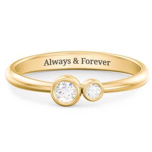 Generations 2-Stone Bezel Set Mother's Ring – 18K Gold Plated Silver with Diamond