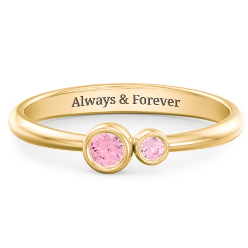 Generations 2-Stone Bezel Set Mother's Ring – 18K Gold Plated Silver with Pink Tourmaline