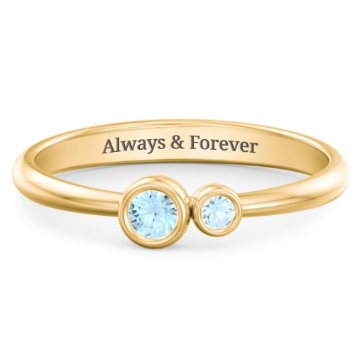 Generations 2-Stone Bezel Set Mother's Ring – 18K Gold Plated Silver with Blue Topaz