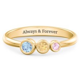 Generations 3-Stone Bezel Set Mother's Ring in 18K Gold Plated Silver with Blue Topaz, Citrine, and Pink Tourmaline