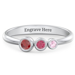 Generations 3-Stone Bezel Set Mother's Ring in 925 Sterling Silver with Garnet, Ruby, and Pink Tourmaline