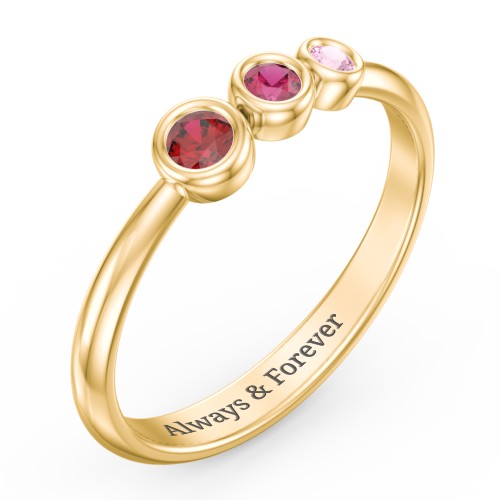 Generations 3-Stone Bezel Set Mother's Ring – 10K Yellow Gold with Garnet, Ruby, and Pink Tourmaline