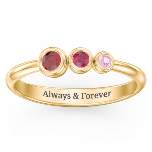 Generations 3-Stone Bezel Set Mother's Ring – 10K Yellow Gold with Garnet, Ruby, and Pink Tourmaline
