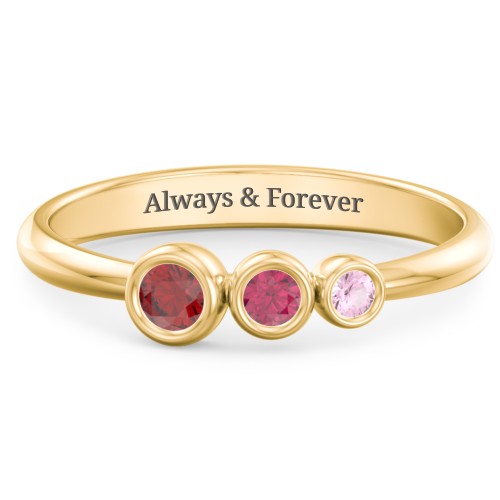 Generations 3-Stone Bezel Set Mother's Ring – 10K Yellow Gold with Garnet, Ruby, and Pink Tourmaline