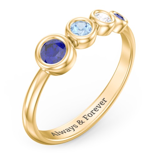 Generations 4-Stone Bezel Set Mother's Ring – 18K Gold Plated Silver with Blue Sapphire, Blue Topaz, and Cubic Zirconia