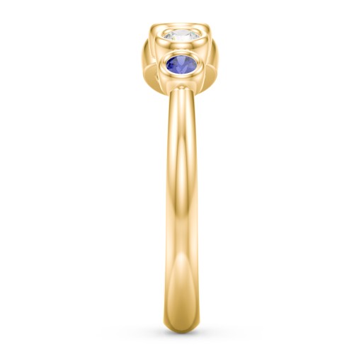 Generations 4-Stone Bezel Set Mother's Ring – 18K Gold Plated Silver with Blue Sapphire, Blue Topaz, and Cubic Zirconia