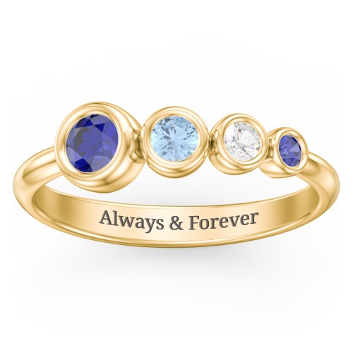 Generations 4-Stone Bezel Set Mother's Ring – 18K Gold Plated Silver with Blue Sapphire, Blue Topaz, and Cubic Zirconia