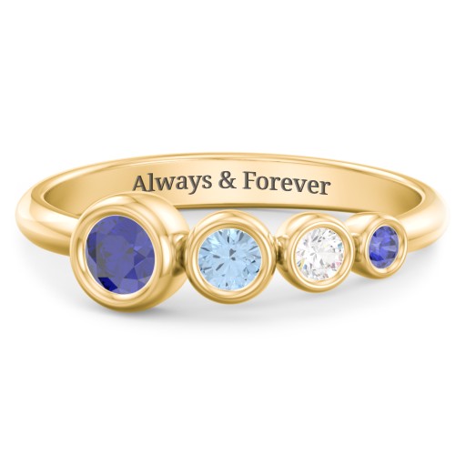 Generations 4-Stone Bezel Set Mother's Ring – 18K Gold Plated Silver with Blue Sapphire, Blue Topaz, and Cubic Zirconia