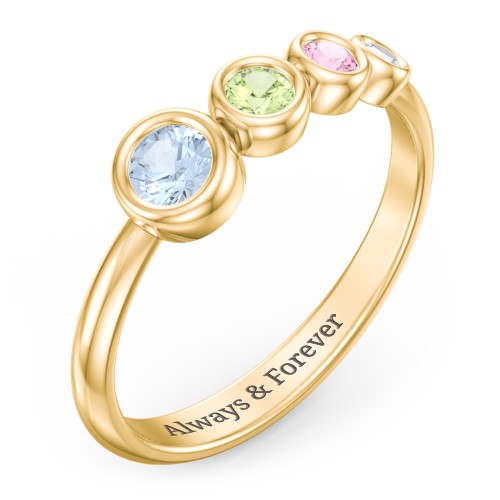 Generations 4-Stone Bezel Set Mother's Ring – 10K Yellow Gold with Aquamarine, Peridot, Pink Tourmaline, and Cubic Zirconia