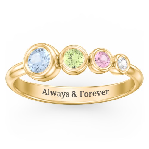Generations 4-Stone Bezel Set Mother's Ring – 10K Yellow Gold with Aquamarine, Peridot, Pink Tourmaline, and Cubic Zirconia