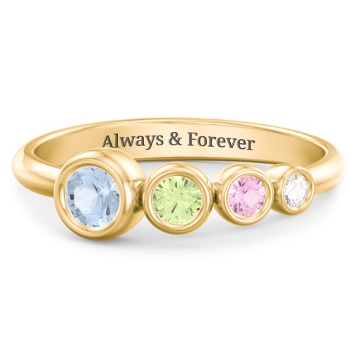 Generations 4-Stone Bezel Set Mother's Ring – 10K Yellow Gold with Aquamarine, Peridot, Pink Tourmaline, and Cubic Zirconia