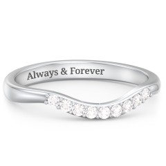 Curved Wedding Band With Accents – 10K Rose Gold with White Premium Zirconia