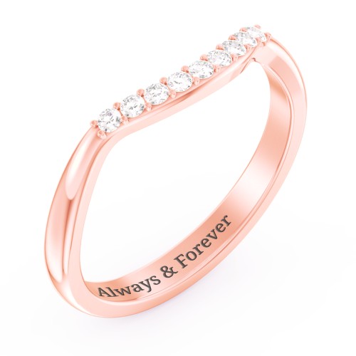 Curved Wedding Band With Accents – 10K Rose Gold with White Premium Zirconia
