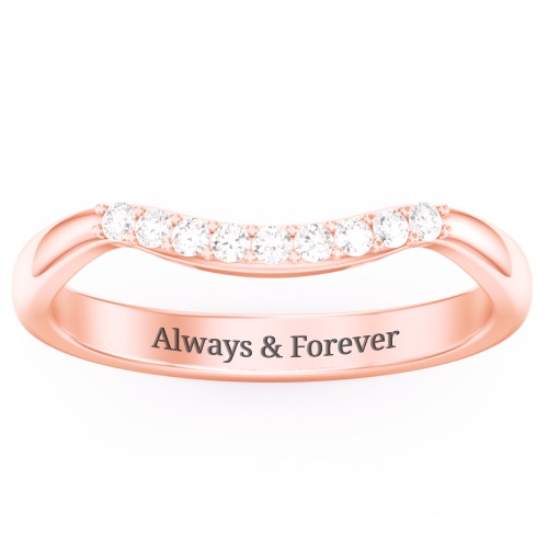 Curved Wedding Band With Accents – 10K Rose Gold with White Premium Zirconia